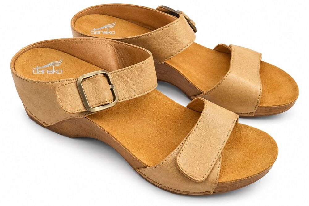 Dansko Tanya Slip On Wedge Tan Leather Sandals Size 42 US 11.5 11 1/2